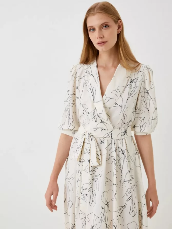 Платье с шалевым воротником OD-811-2 молочный