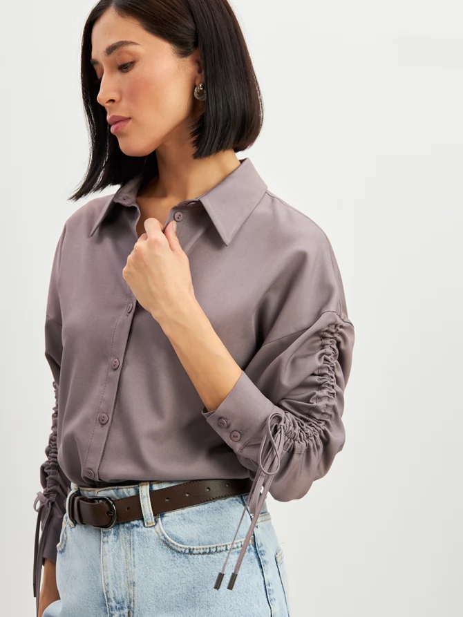 Блузка тонкая джинса OD-858-2 пыльно-лиловый