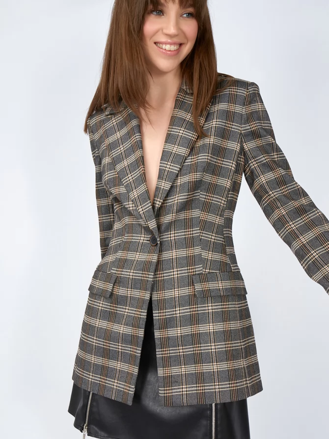 Жакет приталенный костюмка OD-821-2 серо-коричневый