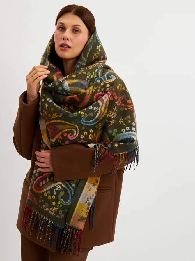 Палантин женский с узором Пейсли и бахромой