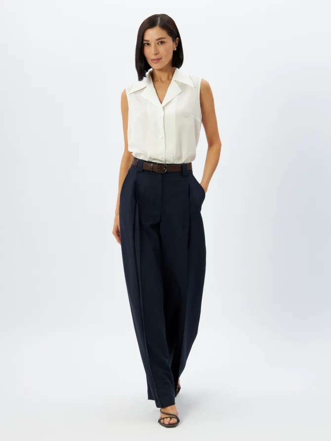 Брюки со складкой  OD-940-2 темно-синий