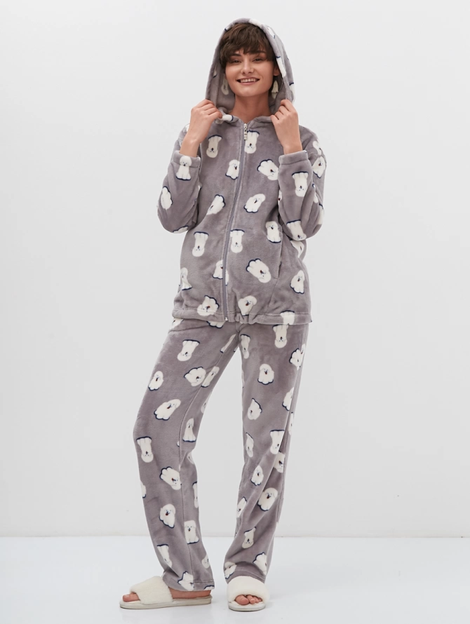 Худи оверсайз из плюша на молнии с принтом