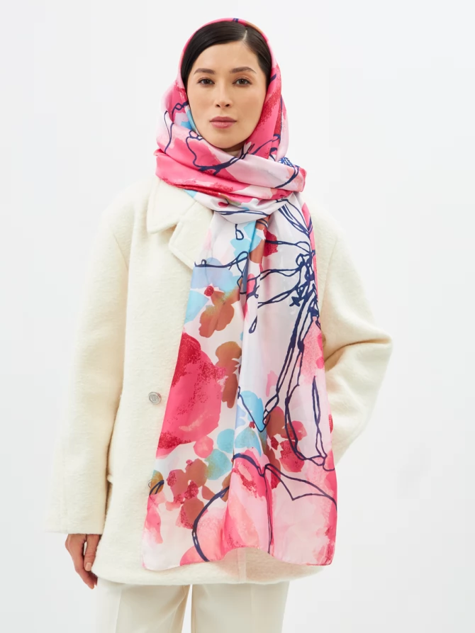 Палантин женский двусторонний с принтом арт-деко D2-1351-1