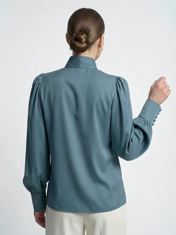 Блуза-косоворотка много пуговиц OD-550-14 серо-зеленый-голубой (морская волна)