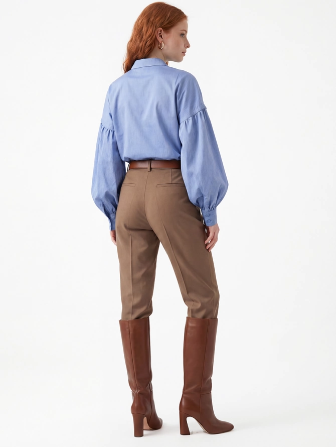 Рубашка из голубого денима с объемными рукавами