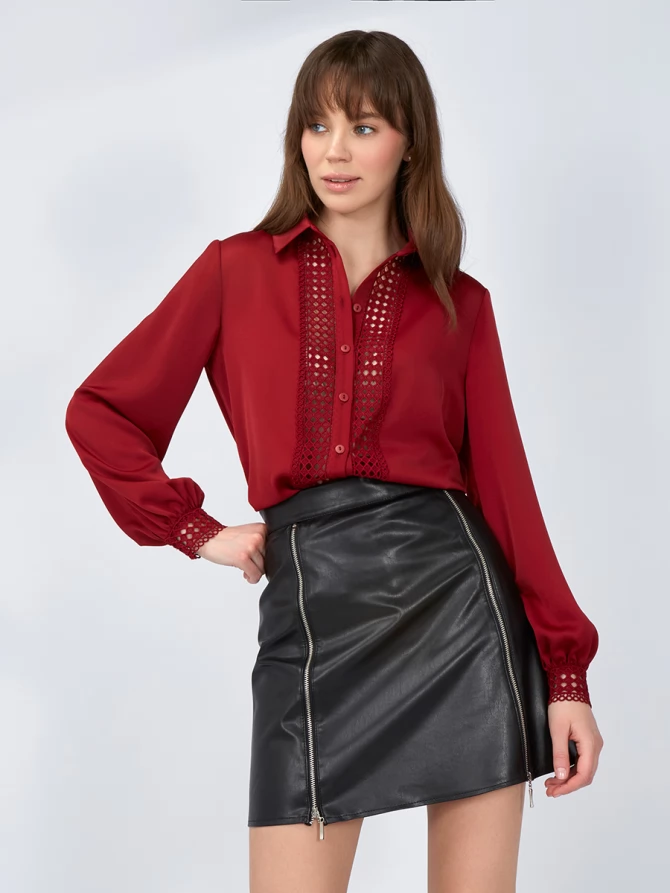 Блузка с кружевом OD-808-2 бордовый