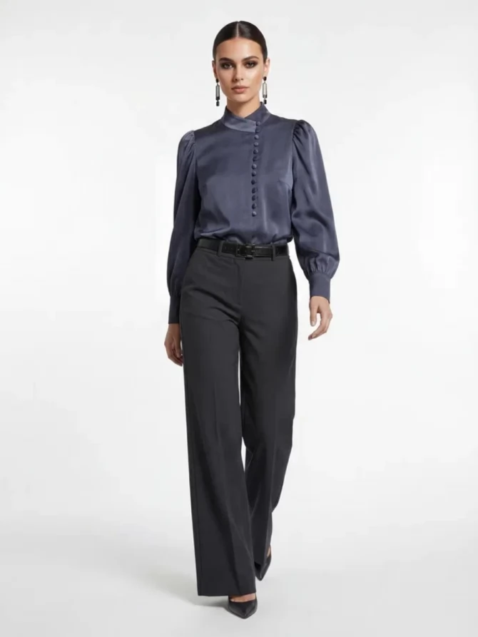 Блуза-косоворотка много пуговиц OD-550-19 графит