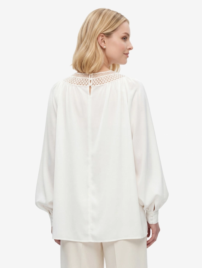 Блузка с кружевной вставкой и поясом-кушаком OD-1028-1 белый