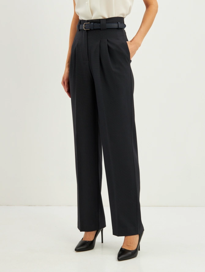 Брюки прямого силуэта из костюмной ткани в черно-синюю гусиную лапку OD-780-1