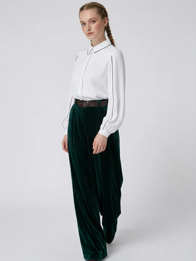 Блузка с контрасной строчкой OD-871-1 белый