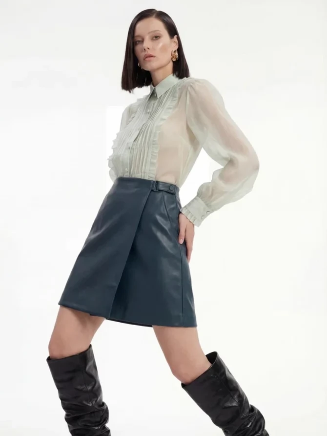 Юбка на запах из эко-кожи OD-1003-2 зеленый