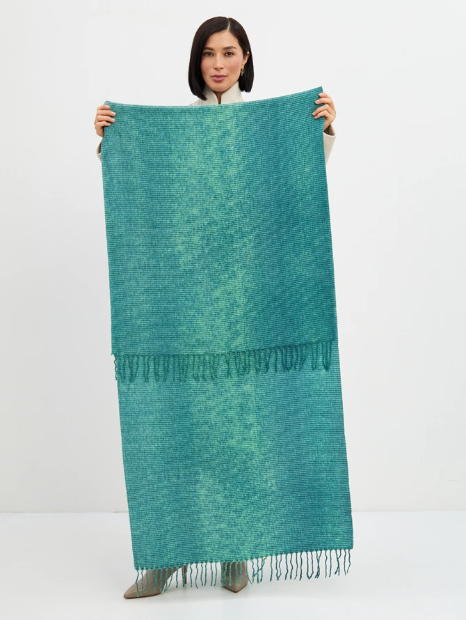 Палантин женский двусторонний с градиентом бирюза-мята