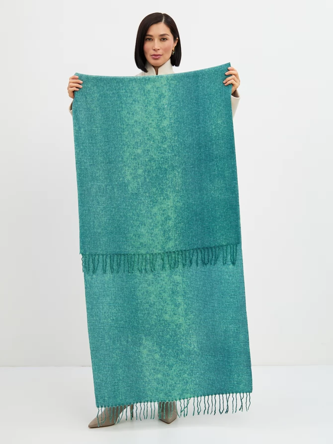 Палантин женский двусторонний с градиентом бирюза-мята