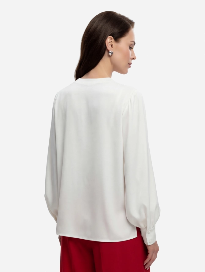 Блузка с V-образным вырезом и кружевом OD-1014-1 белый