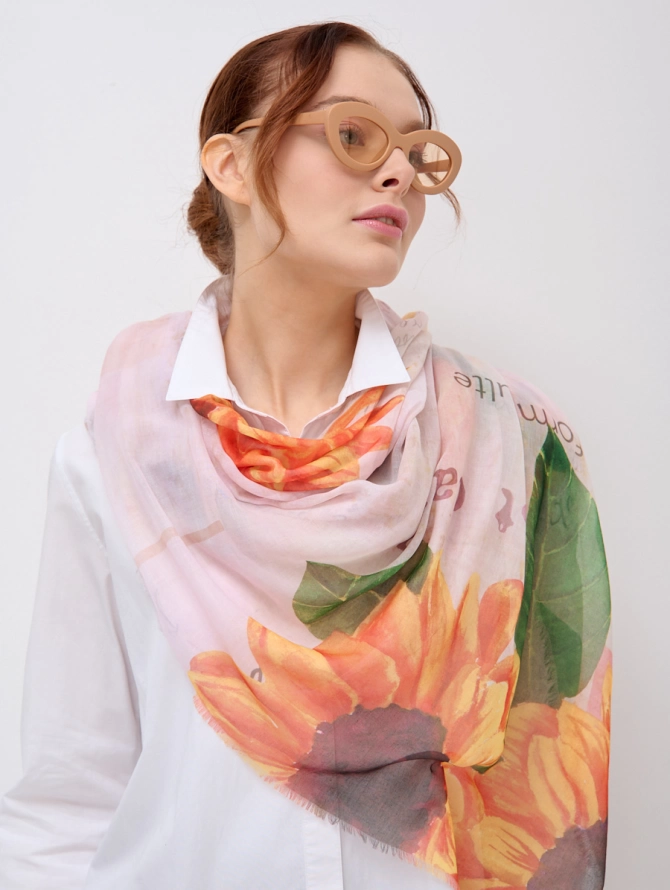 Платок женский двусторонний с цветочным принтом «Арт-деко» KSH13-17-22