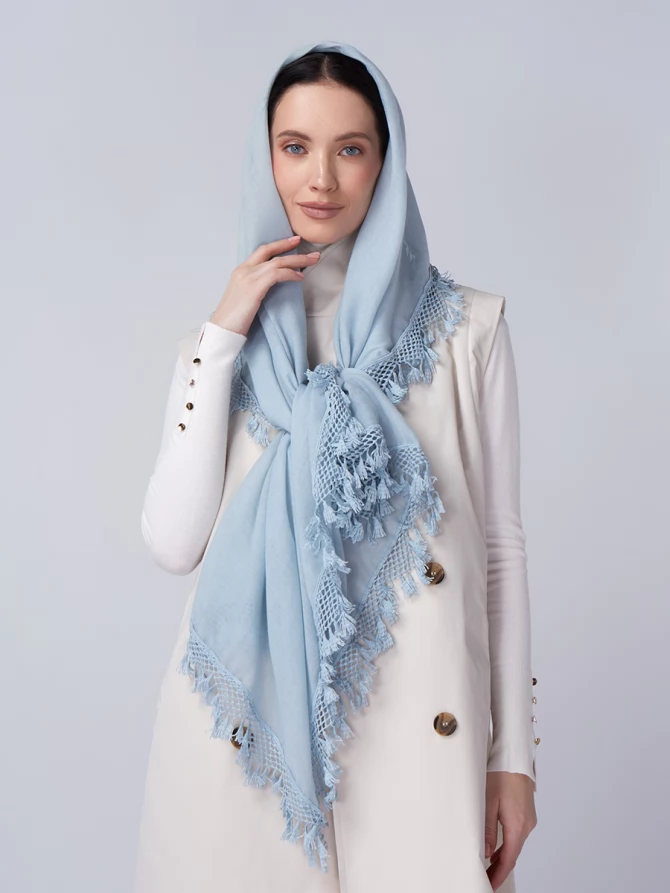 Палантин женский с ажурной бахромой