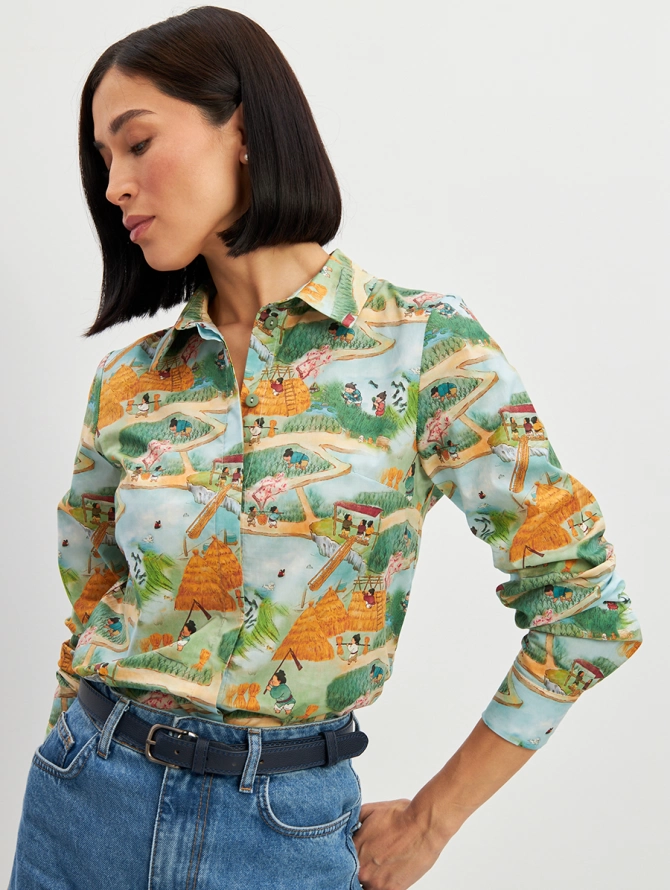 Блузка классическая с принтом 'Китайские дети'