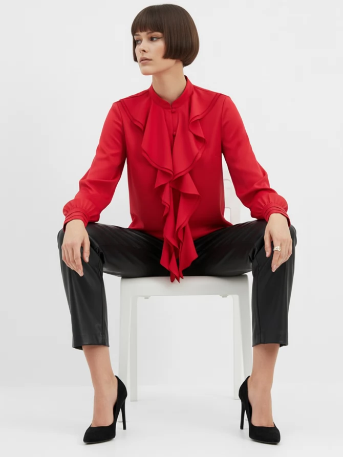 Блузка с отлетными рюшами OD-914-4 красный