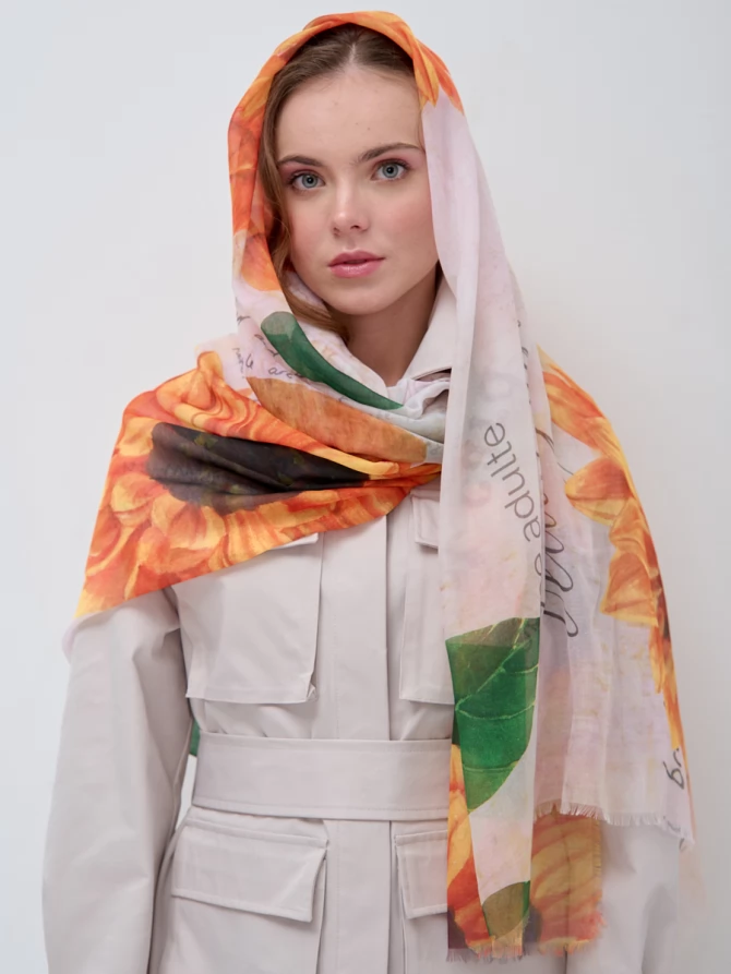 Платок женский двусторонний с цветочным принтом «Арт-деко» KSH13-17-22