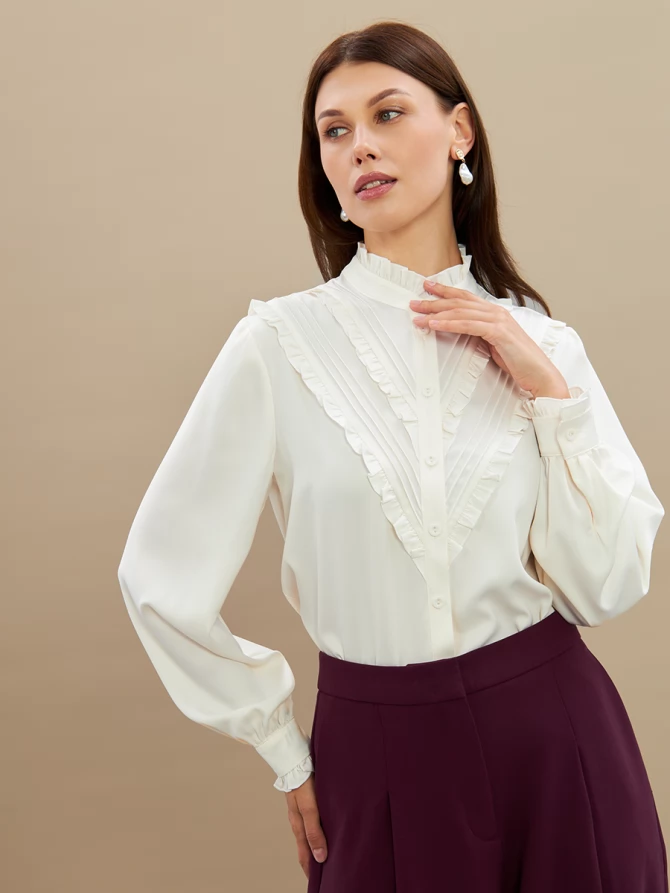 Блузка с рюшами OD-884-5 сливочный
