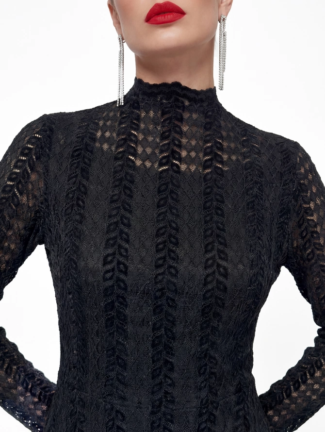 Платье теплое кружевное черное OD-846-5