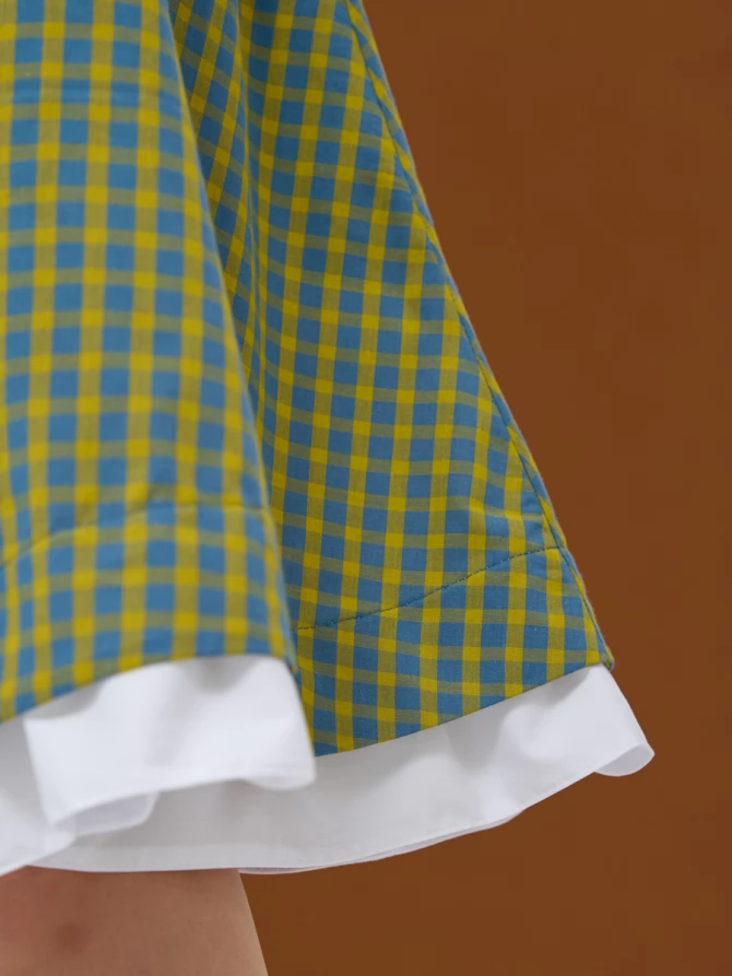 Платье хлопковое OD-799-1 в желто-голубую клетку