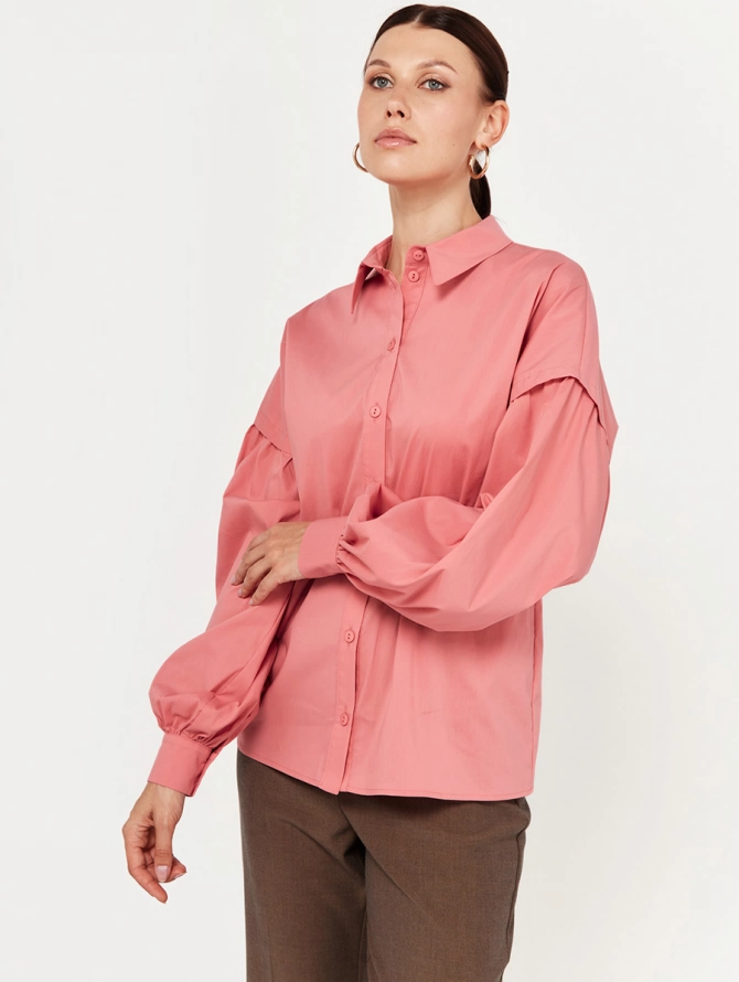Рубашка с пышным рукавом розовая фуксия