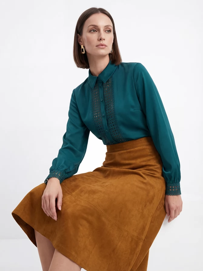 Блузка с кружевом OD-808-3 зеленый