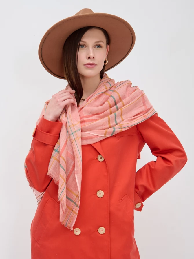 Палантин в клетку с бахромой NN2-14-2