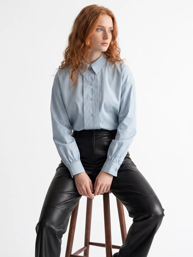 Рубашка со складками  OD-880-2 серо-голубой