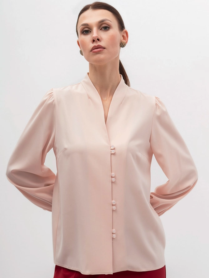 Блузка прямого силуэта с пышными рукавами, бледно-розовая