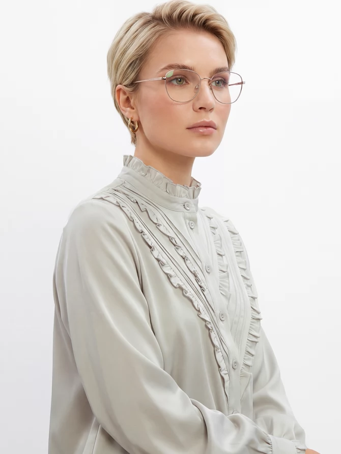 Блузка с рюшами OD-884-6 серо-коричневый