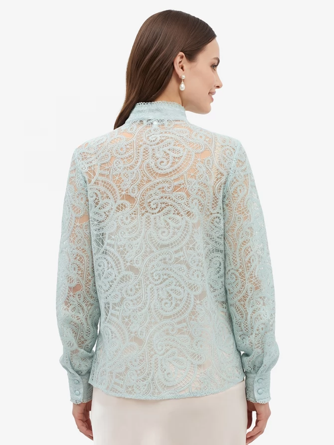 Блузка из кружевной ткани OD-977-4 бирюзовый