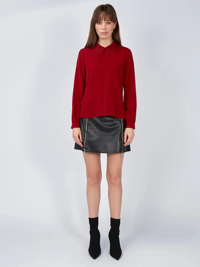 Блузка с кружевным воротником OD-861-3 бордо