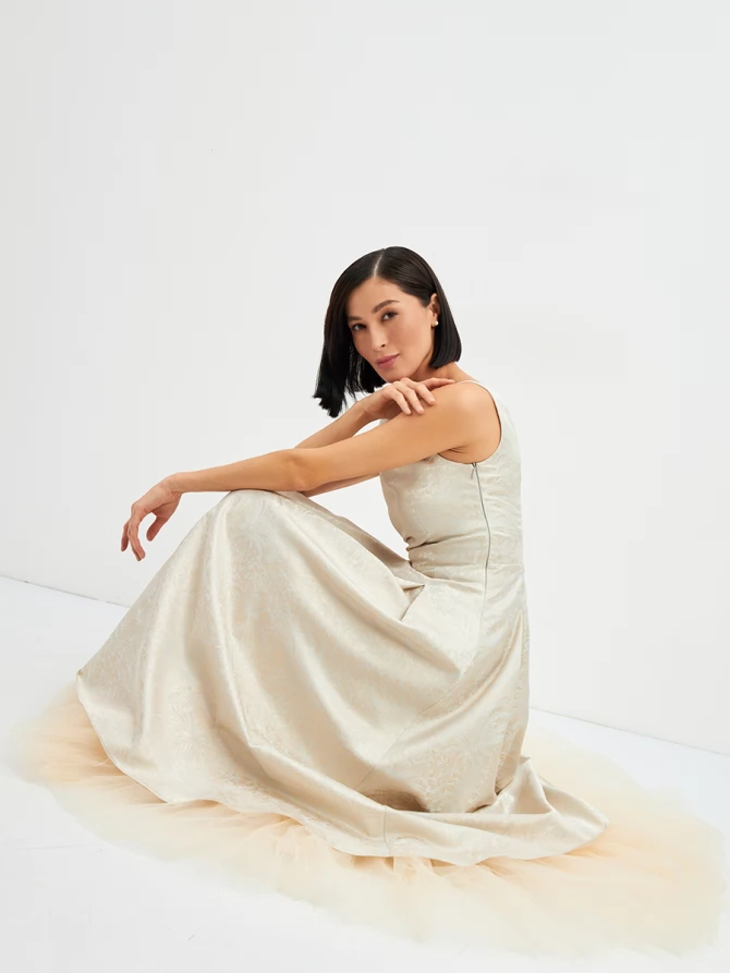 Платье из жаккарда + юбка из фатина OD-939-3 серо-голубой