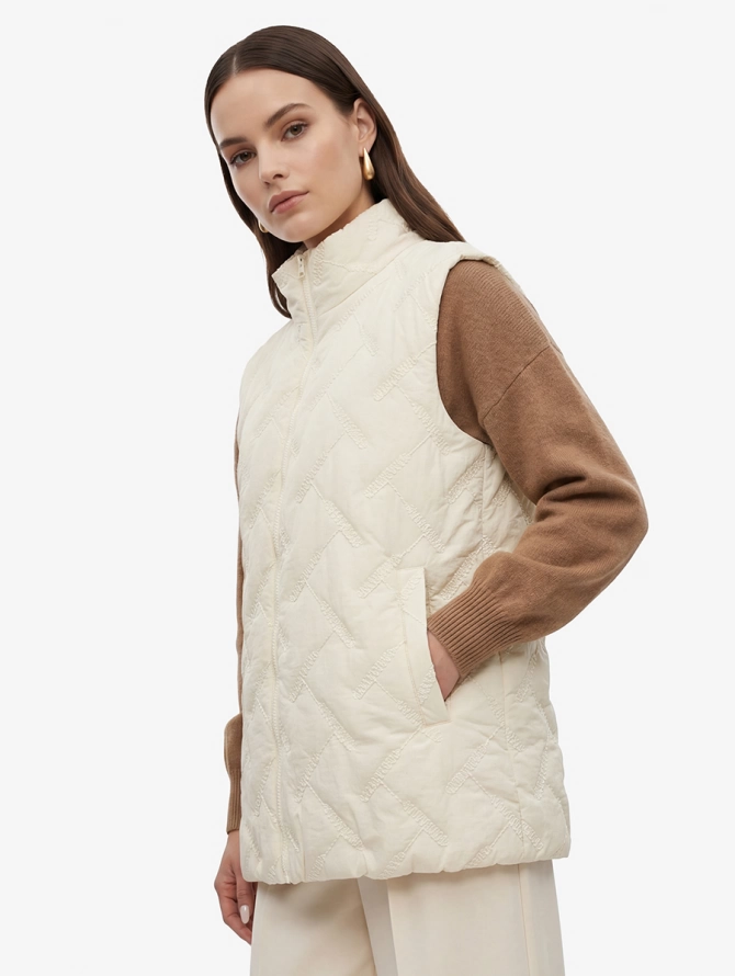 Жилет стеганый на молнии OD-1049-1 бежевый