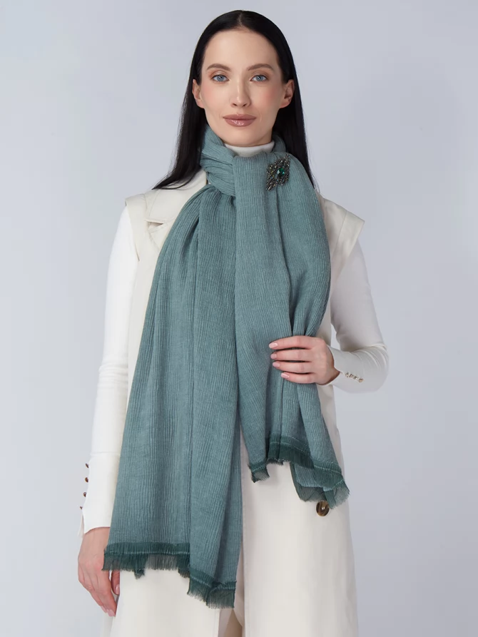 Палантин женский плиссированный в оттенке морской волны