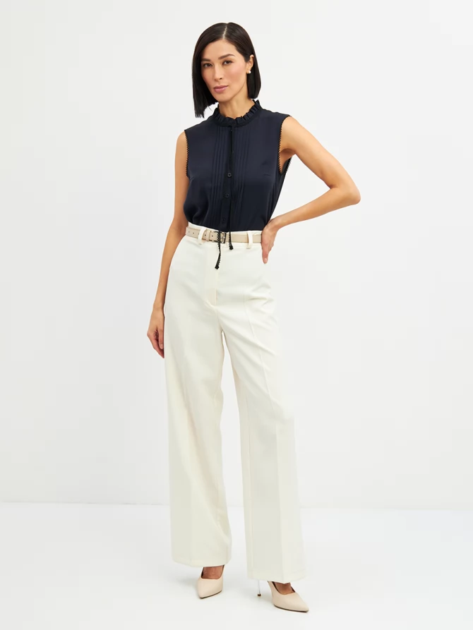 Блузка без рукавов с отделкой из тесьмы OD-973-2 т. синий