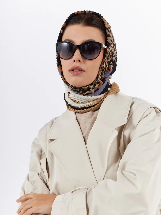 Платок женский жатый двусторонний с анималистичным и графическим принтом GR-855-2