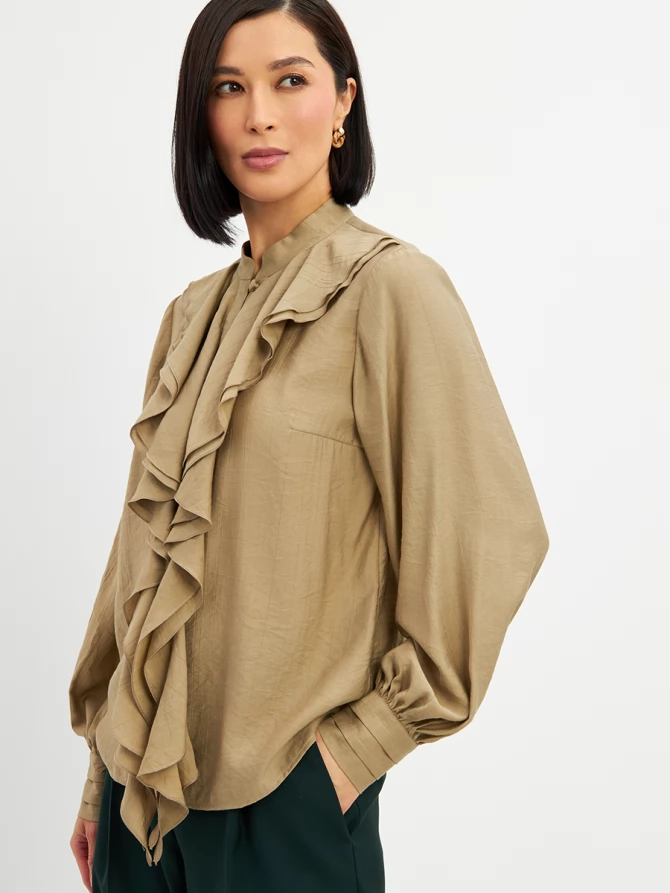 Блузкас отлетными рюшами OD-914-2 хаки