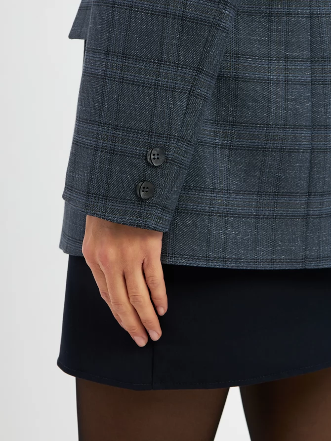 Жакет двубортный на подкладке  OD-980-2 клетка серо-синяя