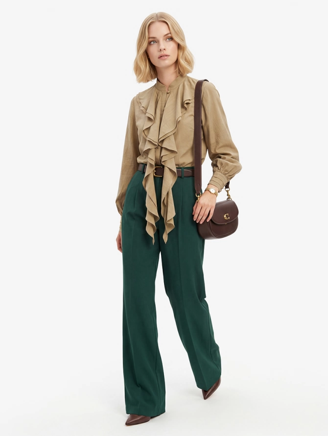 Блузка с отлетными рюшами OD-914-2 хаки