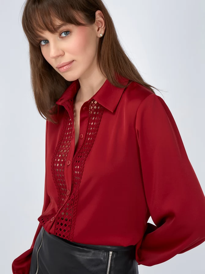 Блузка с кружевом OD-808-2 бордовый