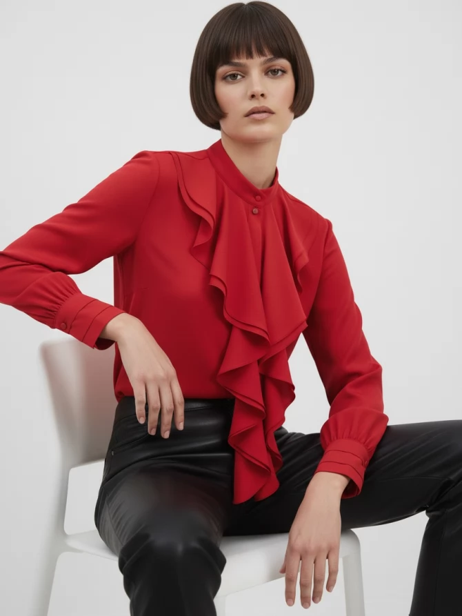 Блузка с отлетными рюшами OD-914-4 красный