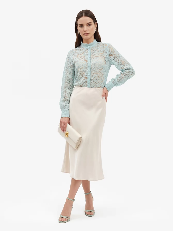 Блузка из кружевной ткани OD-977-4 бирюзовый