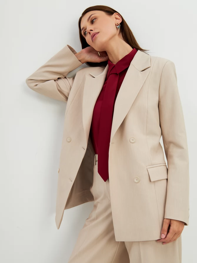 Жакет двубортный на подкладке OD-980-1 бежевый