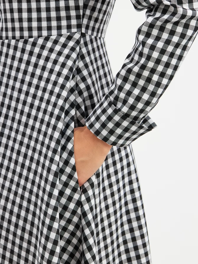 Платье с кружевным воротником потайная планка OD-886-2 ч/б клетка