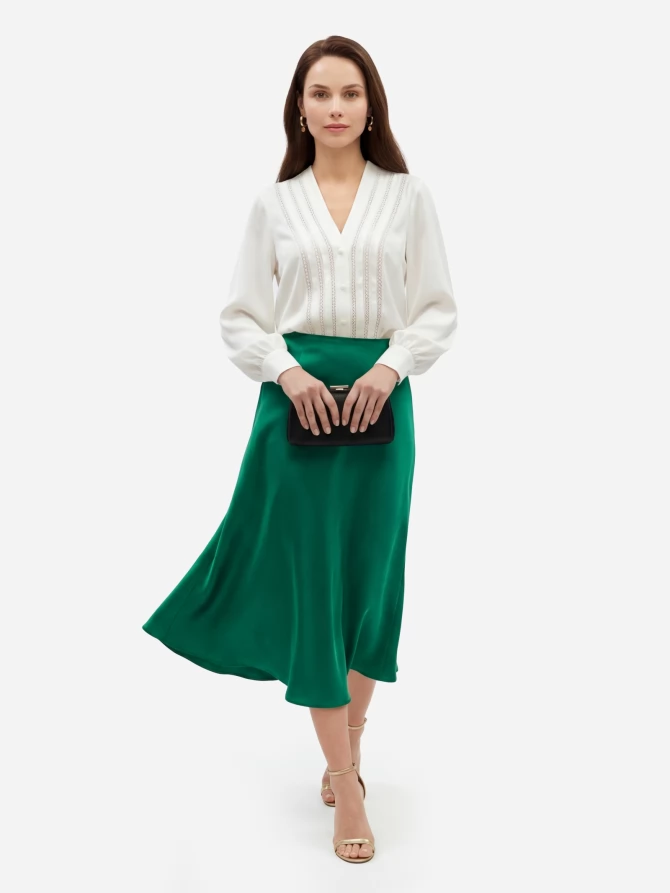 Блузка с V-образным вырезом и кружевом OD-1014-1 белый