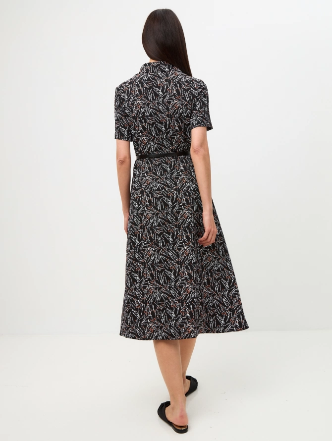 Платье-халат черное с белыми ветками