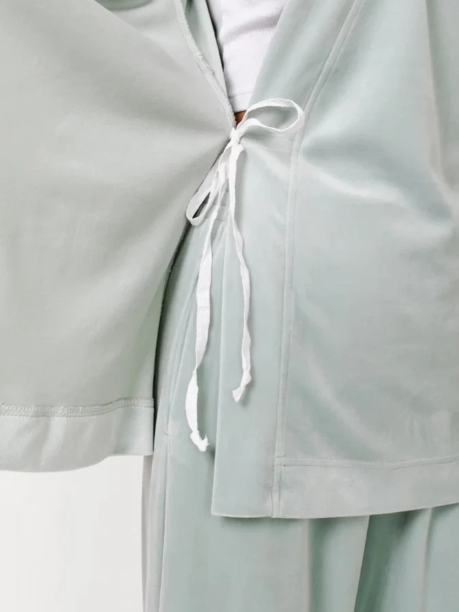 Пижама кимоно и брюки палаццо из велюра серо-зеленая